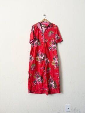 Perlavera LARGE Nona red short sleeve button midi dress in floral print